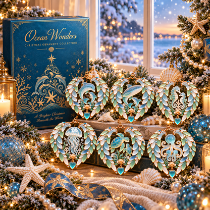 2026 Ocean Wonders Christmas Ornaments – 6-Piece Coastal Sea Life Heart Ornament Collection | Unique Christmas Tree Decorations & Gifts for Ocean Lovers