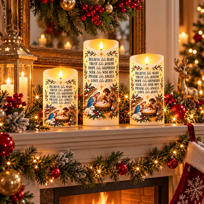 ✝️ Believe Like Mary – 🕯️ LED Nativity Christmas Candle