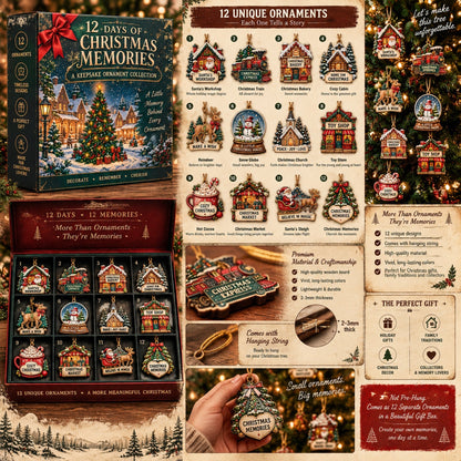 12 Days of Christmas Memories Keepsake Ornament Set – 12 Unique Wooden Christmas Tree Ornaments in Gift Box