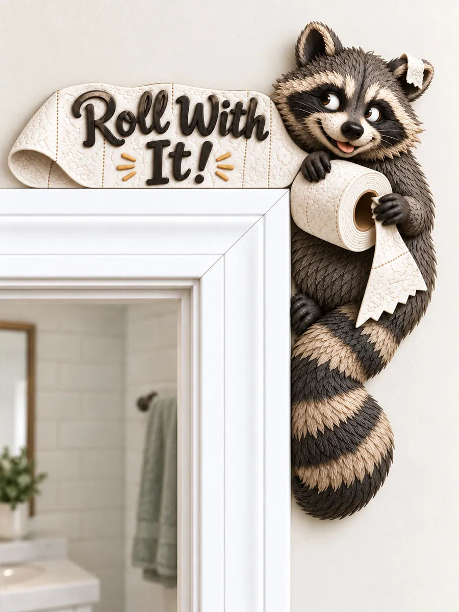 “Roll With It” Raccoon Door Frame Corner Decor