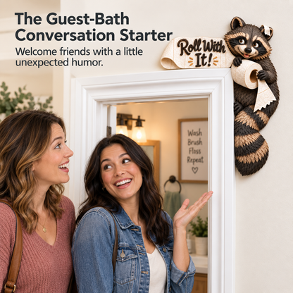 “Roll With It” Raccoon Door Frame Corner Decor