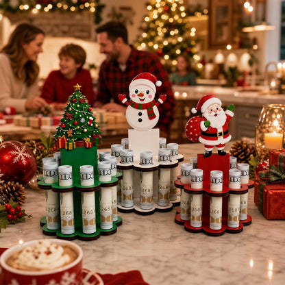 Christmas Tabletop Wooden Money Holder 🎁 Santa Snowman Christmas Tree Cash Roll Display Rack, Funny Christmas Gift for Family Friends