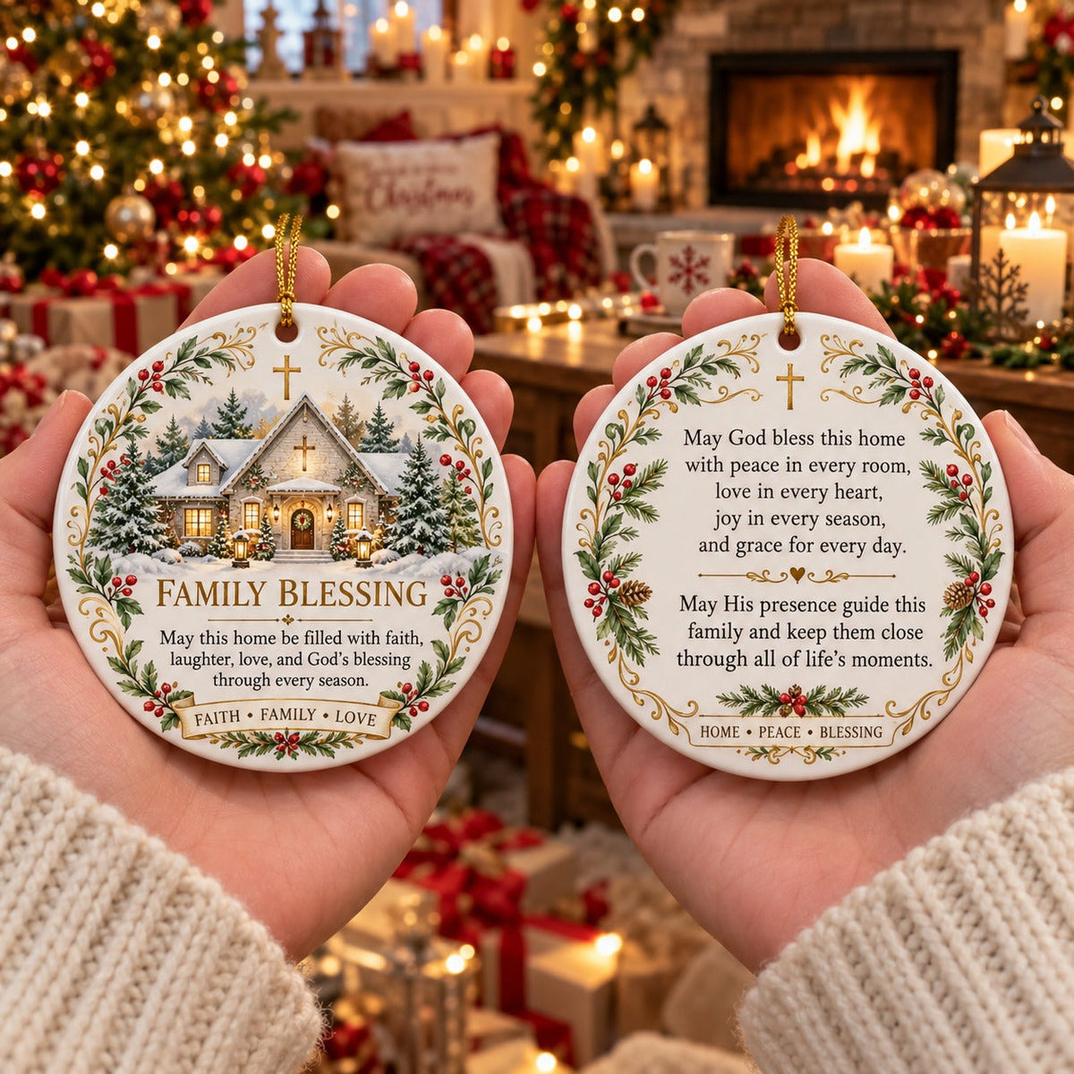 Christian Faith Ceramic Ornament – Double-Sided Keepsake for Peace, Comfort & Daily Blessings