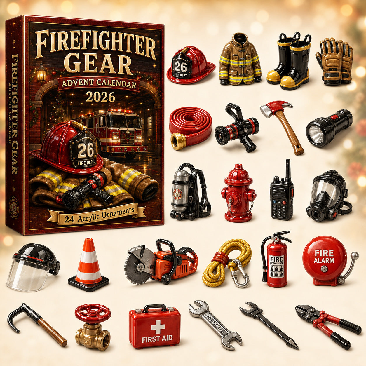 Firefighter Gear Advent Calendar 2026 - 24-Day Festive Countdown, Acrylic Charms Blind Box