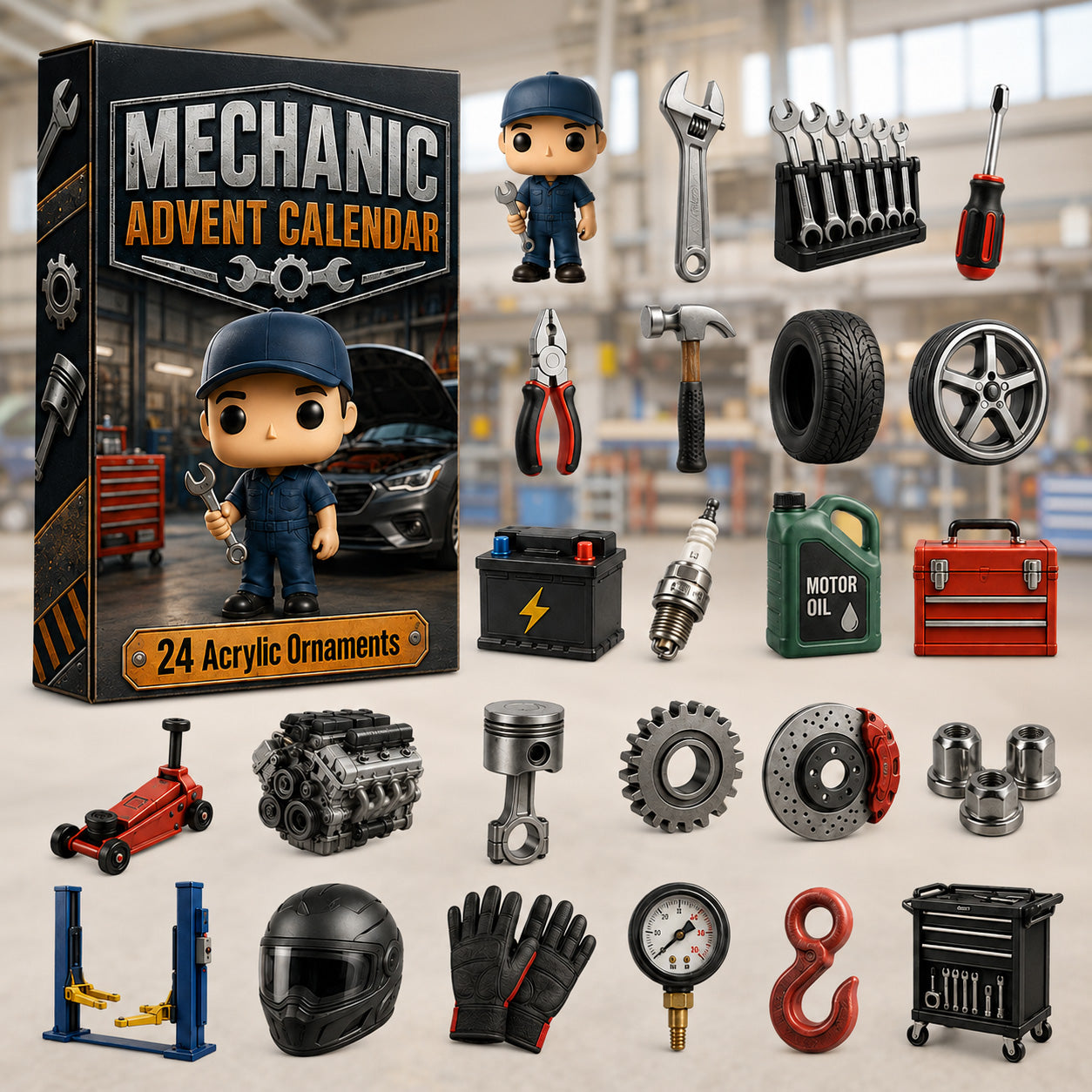Mechanic Advent Calendar 2026 - 24-Day Festive Countdown, Acrylic Charms Blind Box