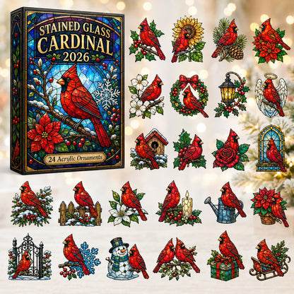 Stained Glass Cardinal Advent Calendar 2026 - 24-Day Festive Countdown, Acrylic Charms Blind Box - Gift For Cardinal Lovers, Family & Friends AC0HT437