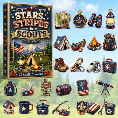 Stars Stripes Camping  Advent Calendar 2026 - 24-Day Festive Countdown, Acrylic Charms Blind Box