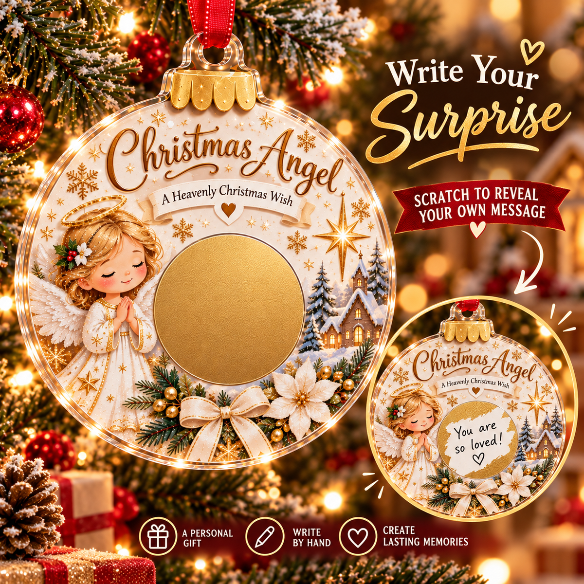 Scratch Surprise Christmas Ornament – Write Your Own Message & Reveal the Surprise 🎁