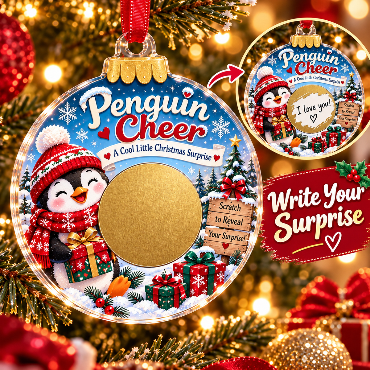 Scratch Surprise Christmas Ornament – Write Your Own Message & Reveal the Surprise 🎁