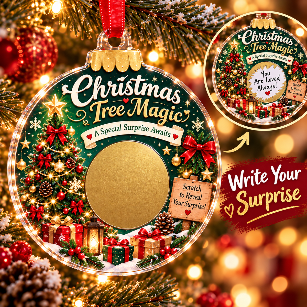 Scratch Surprise Christmas Ornament – Write Your Own Message & Reveal the Surprise 🎁