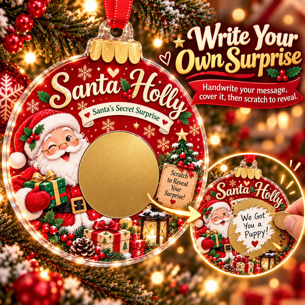 Scratch Surprise Christmas Ornament – Write Your Own Message & Reveal the Surprise 🎁