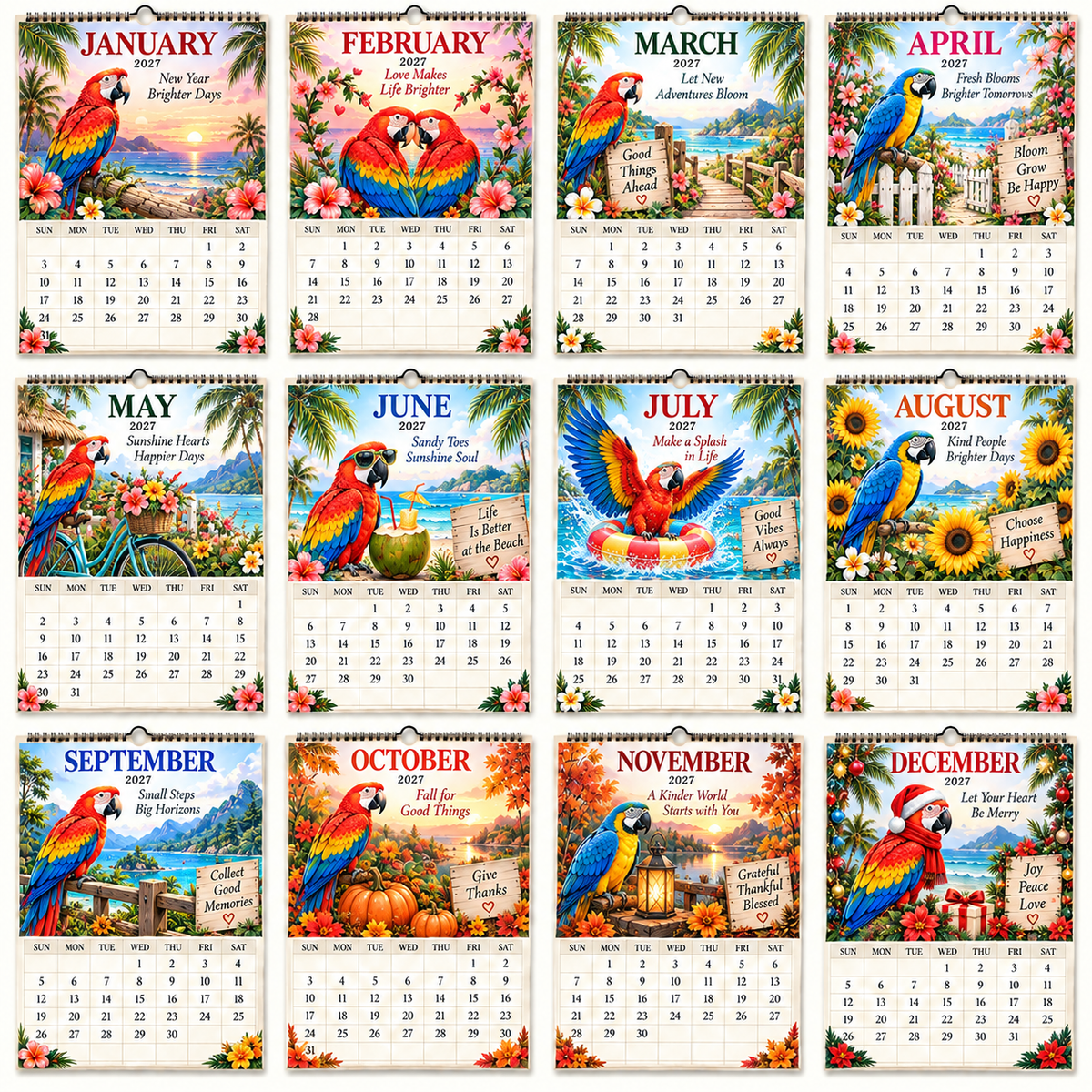 2027 Tropical Macaw Calendar – Colorful 12-Month Wall Calendar