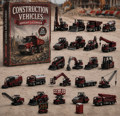 Construction Vehicles Fleet Advent Calendar 2026 - 24-Day Festive Countdown, Acrylic Charms Blind Box