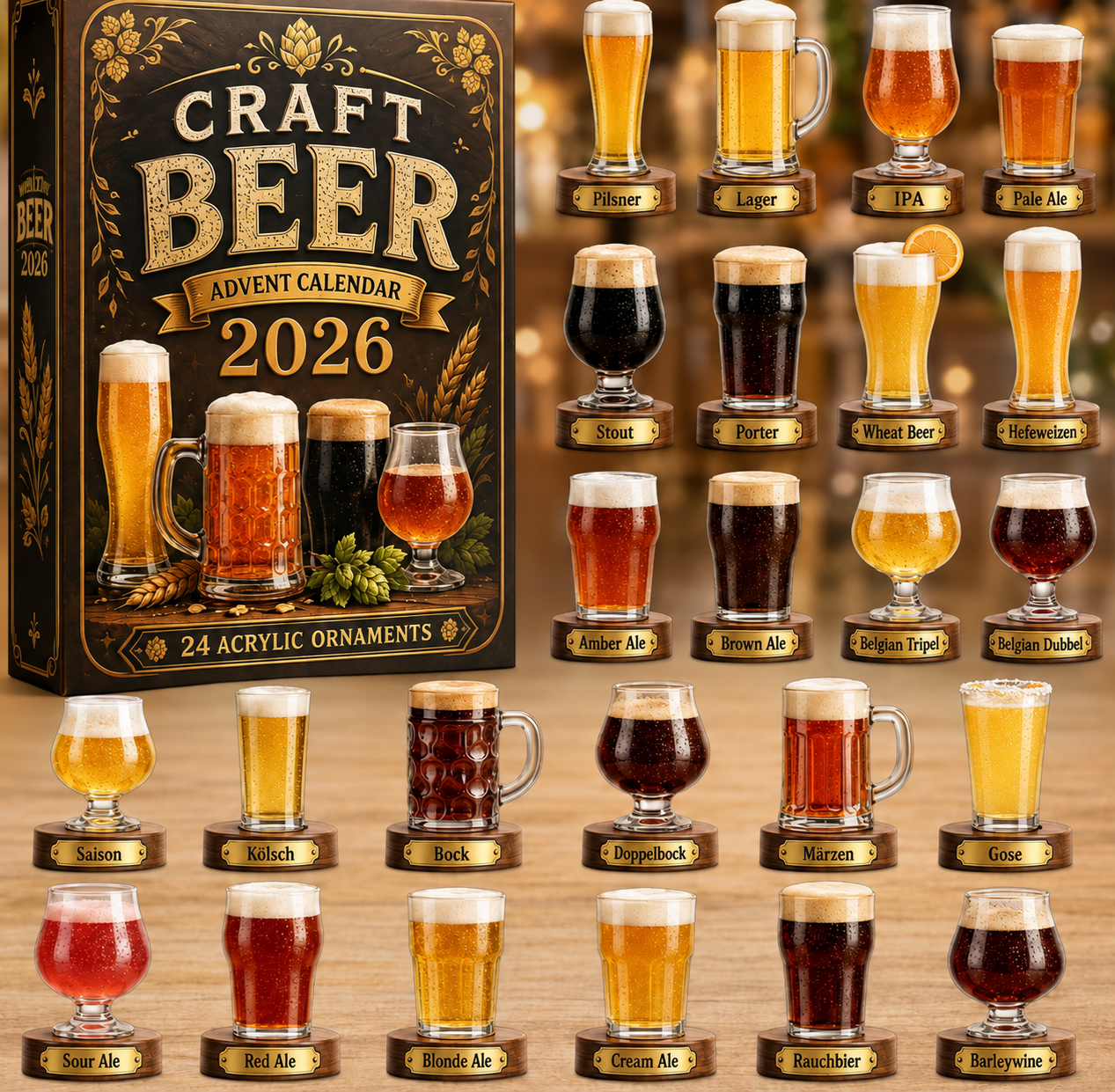 Craft Beer Advent Calendar 2026 - 24-Day Festive Countdown, Acrylic Charms Blind Box