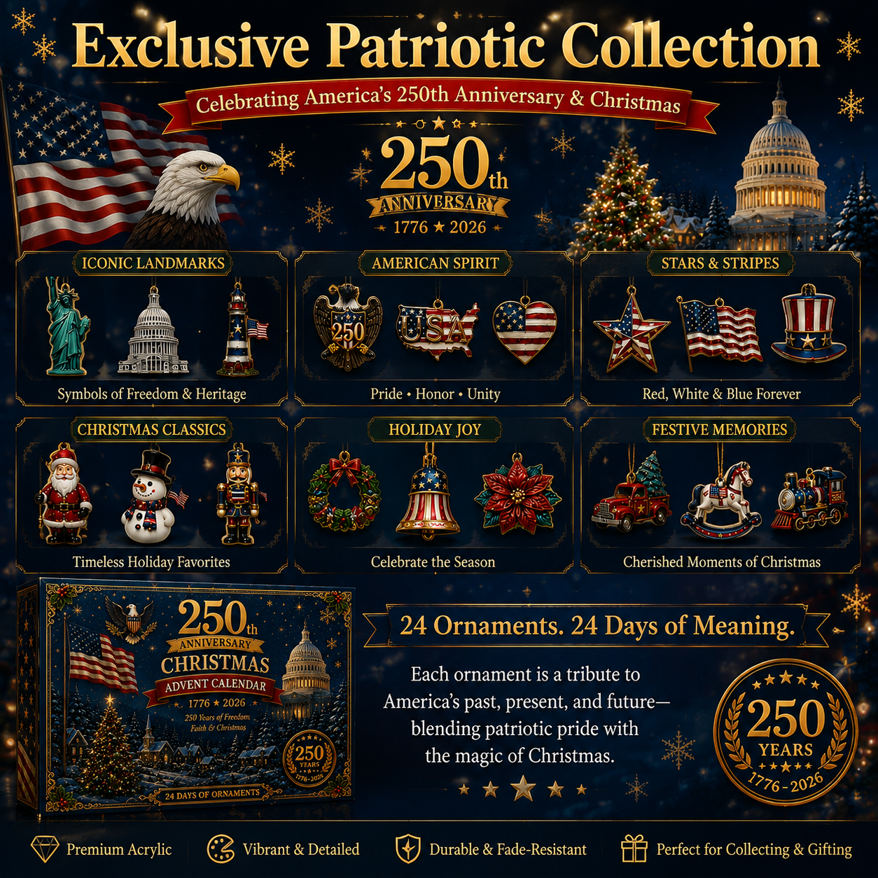✨ 2026 America 250th Anniversary Christmas Advent Calendar 🎄Limited Time Free shipping 🔥