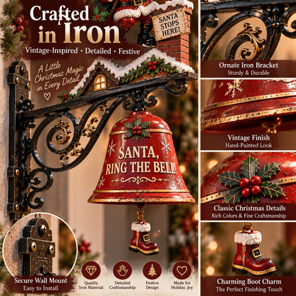 🎅 Santa, Ring the Bell! Iron Christmas Door Bell — Vintage Holiday Porch & Entryway Decor
