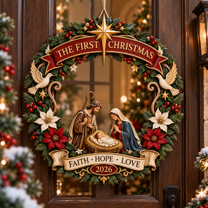 ✨ The First Christmas Nativity Wooden Door Wreath
