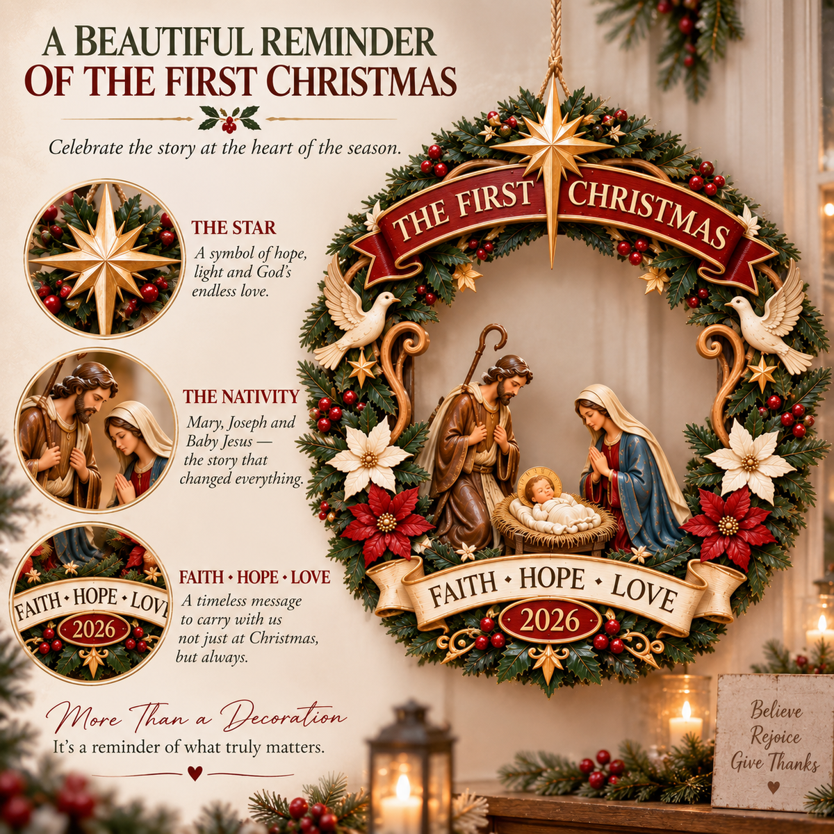 ✨ The First Christmas Nativity Wooden Door Wreath