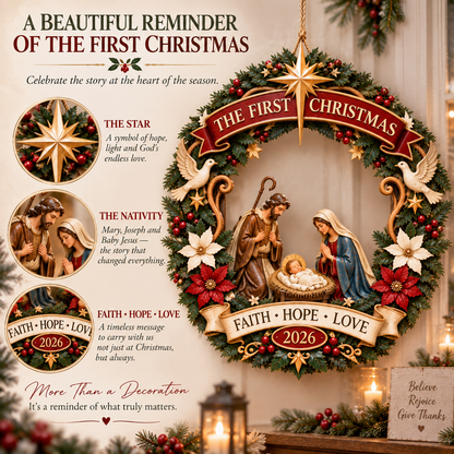 ✨ The First Christmas Nativity Wooden Door Wreath
