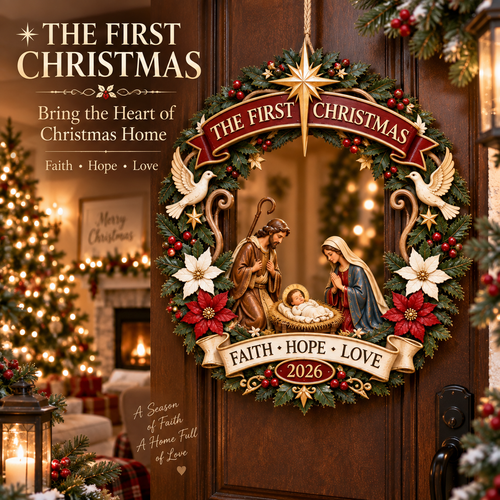 ✨ The First Christmas Nativity Wooden Door Wreath