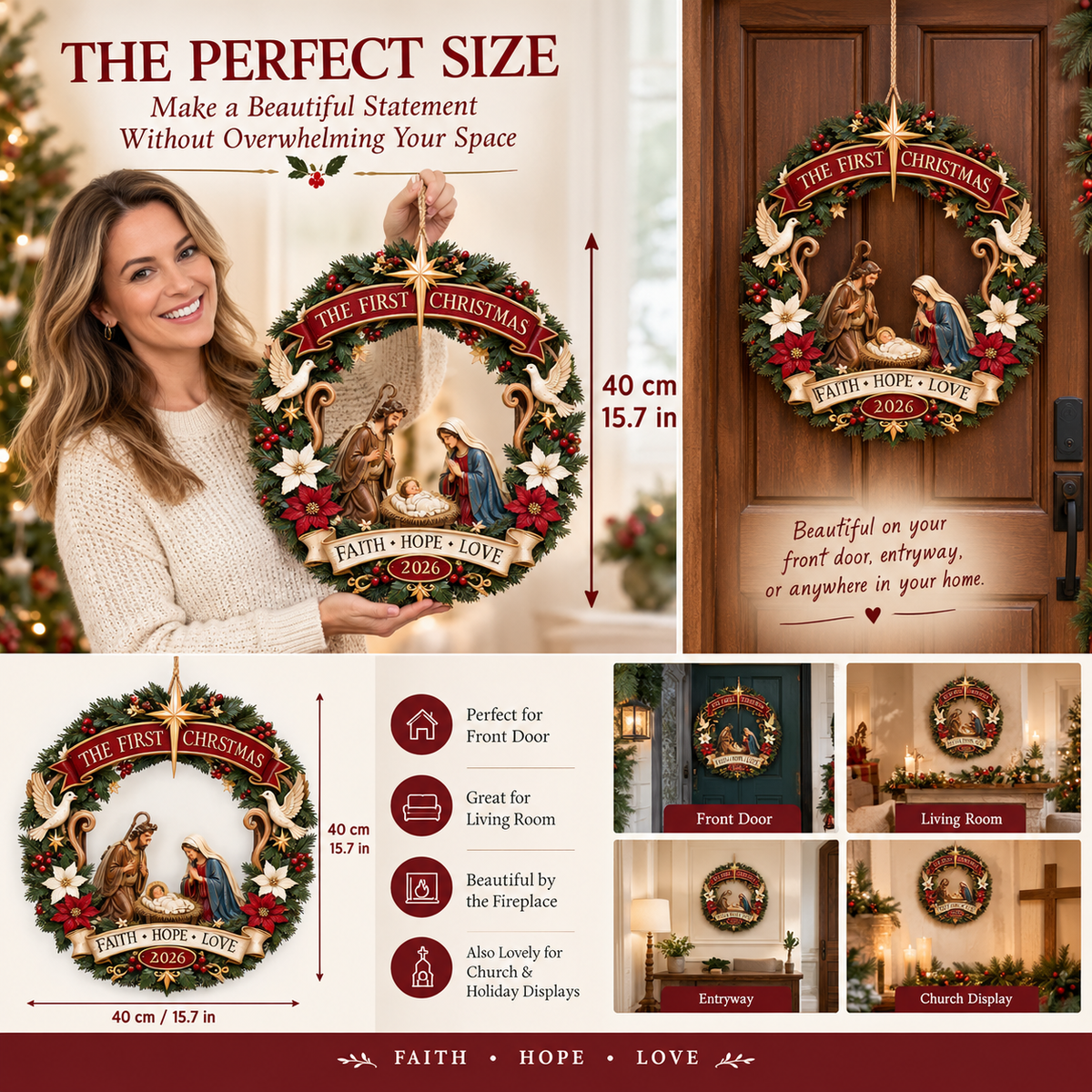 ✨ The First Christmas Nativity Wooden Door Wreath