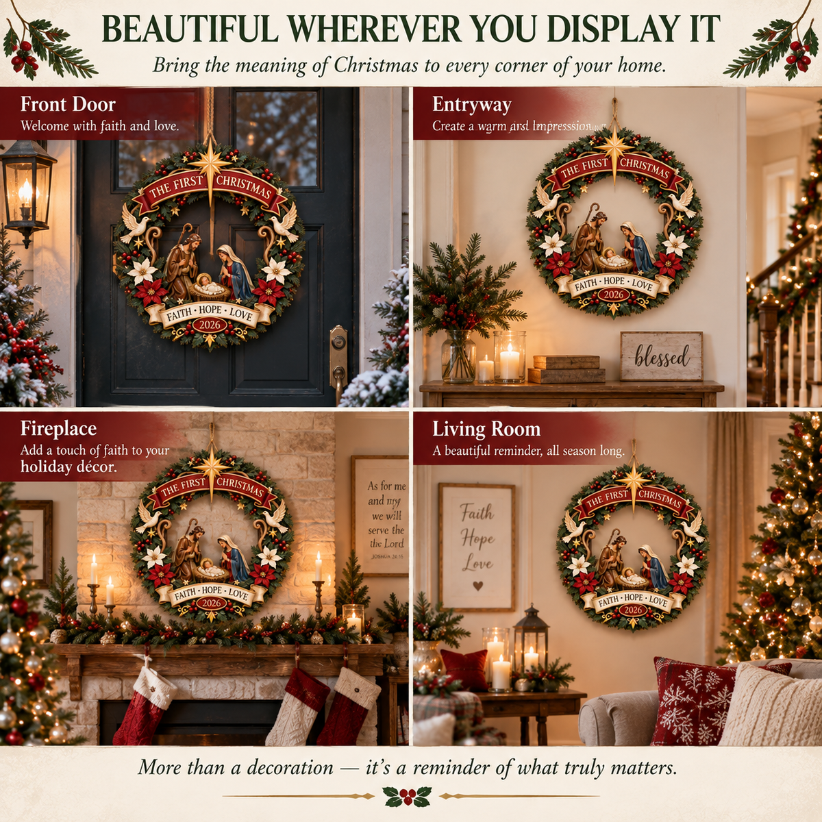 ✨ The First Christmas Nativity Wooden Door Wreath