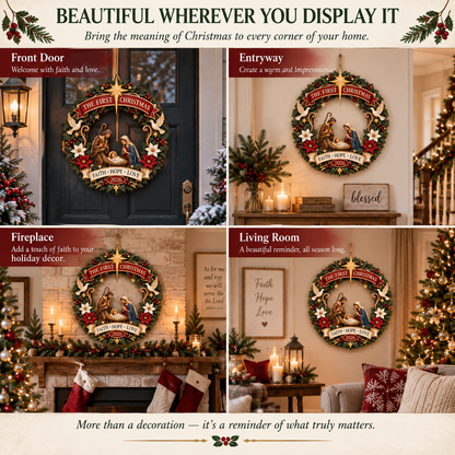 ✨ The First Christmas Nativity Wooden Door Wreath