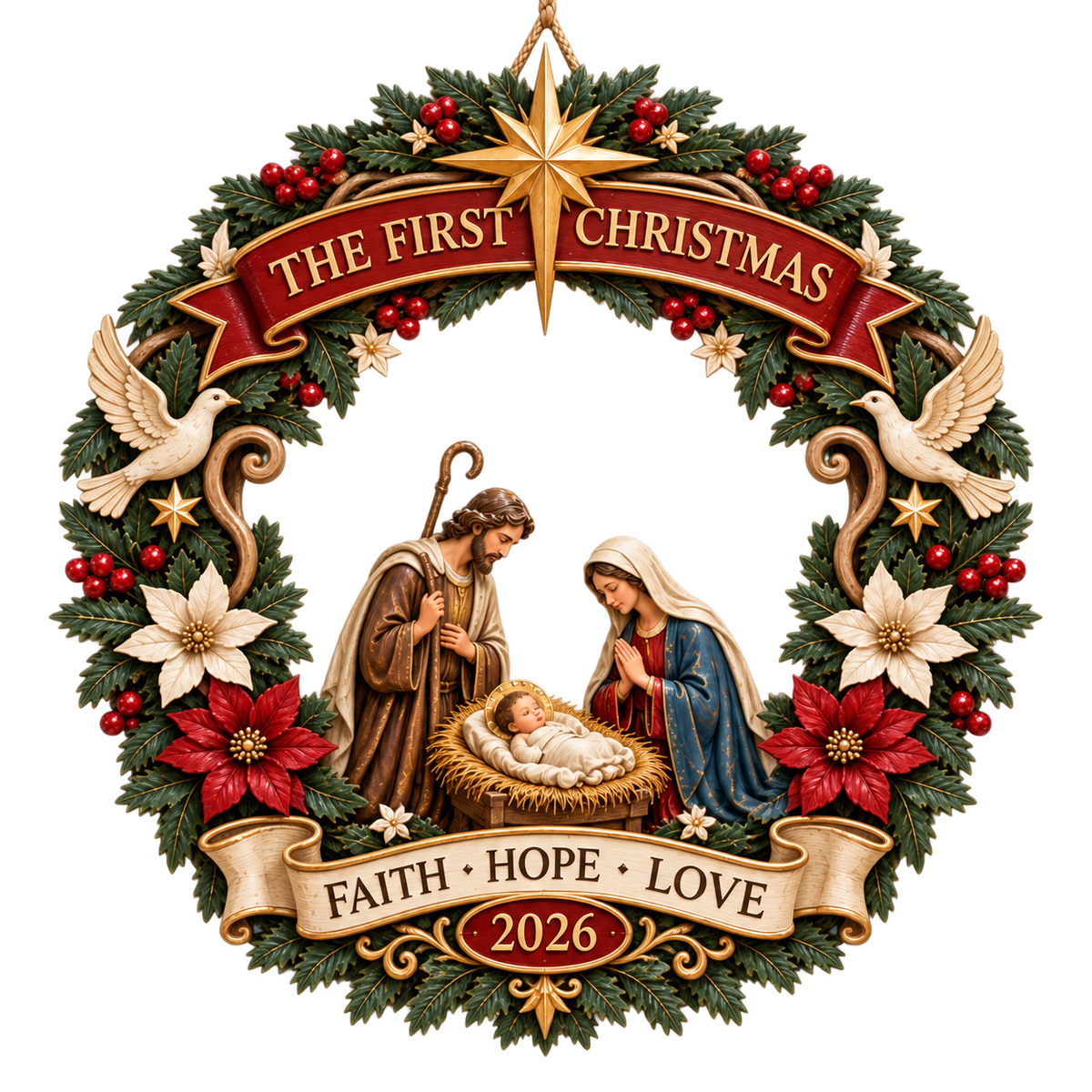✨ The First Christmas Nativity Wooden Door Wreath