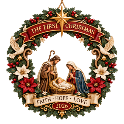 ✨ The First Christmas Nativity Wooden Door Wreath