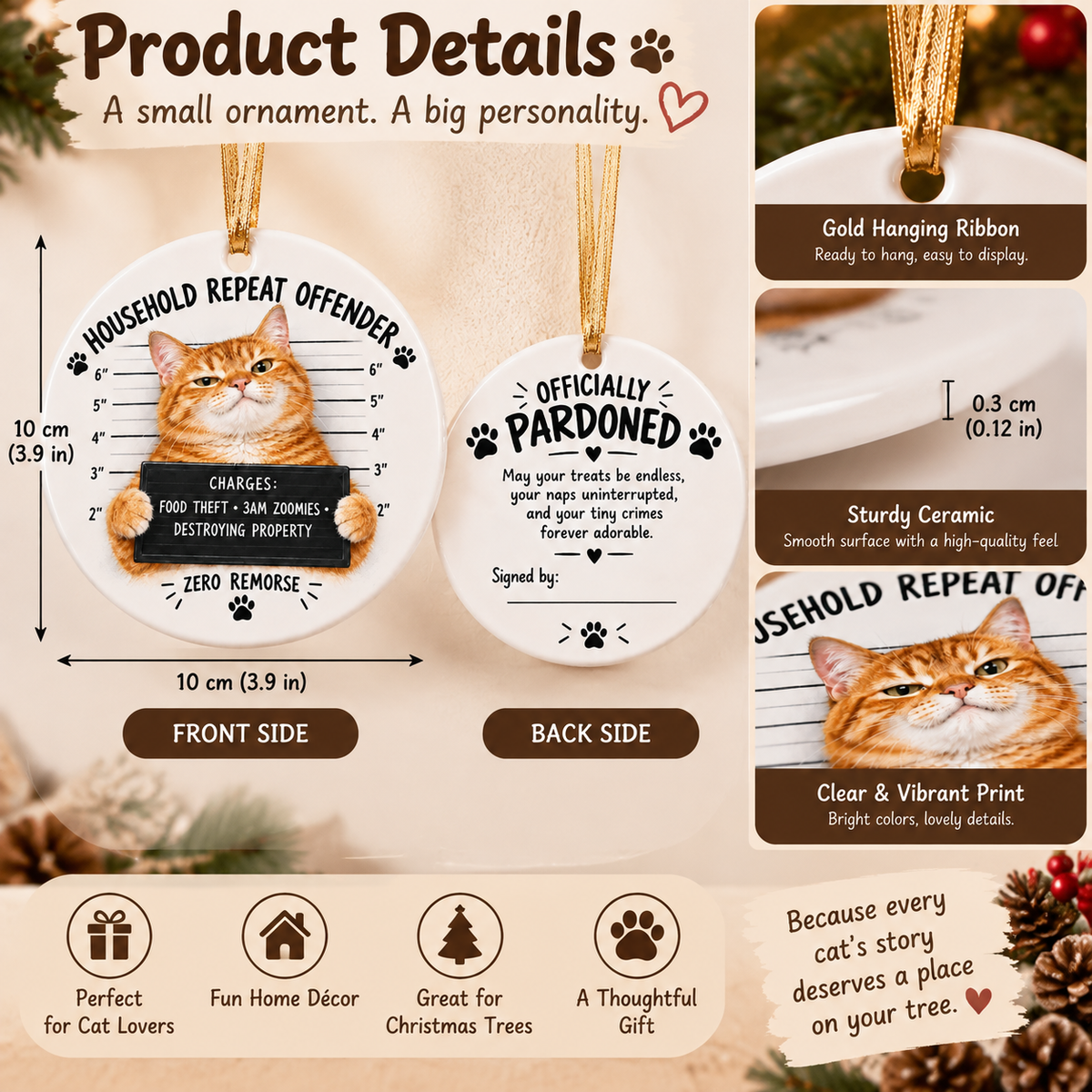 😼 Cat Mugshot Ornament Collection