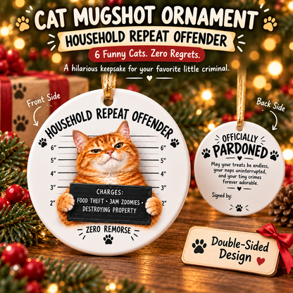 😼 Cat Mugshot Ornament Collection