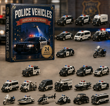 Police Vehicles Fleet Advent Calendar 2026 - 24-Day Festive Countdown, Acrylic Charms Blind Box