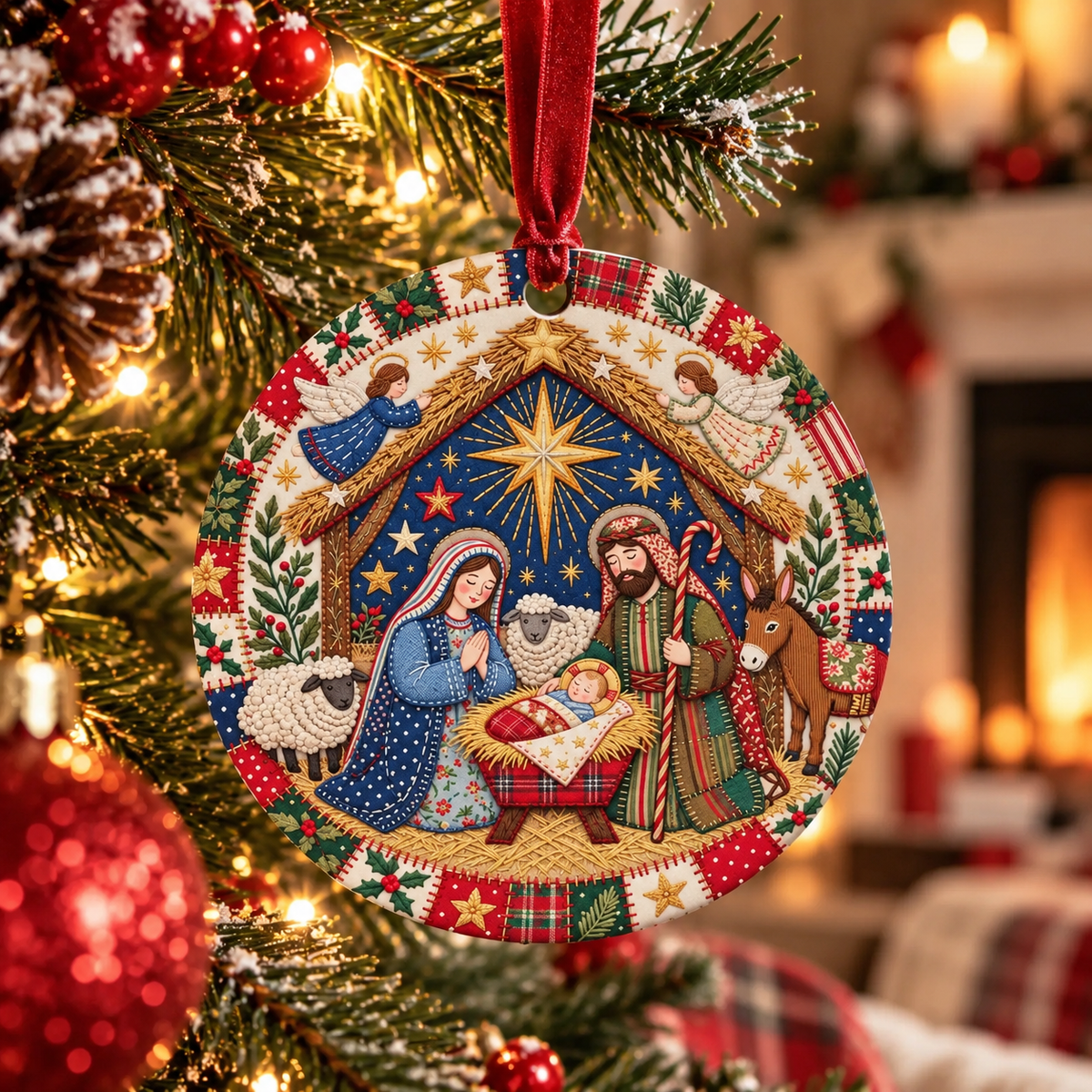 ✝️ Quilt-Inspired Nativity Christmas Ornament