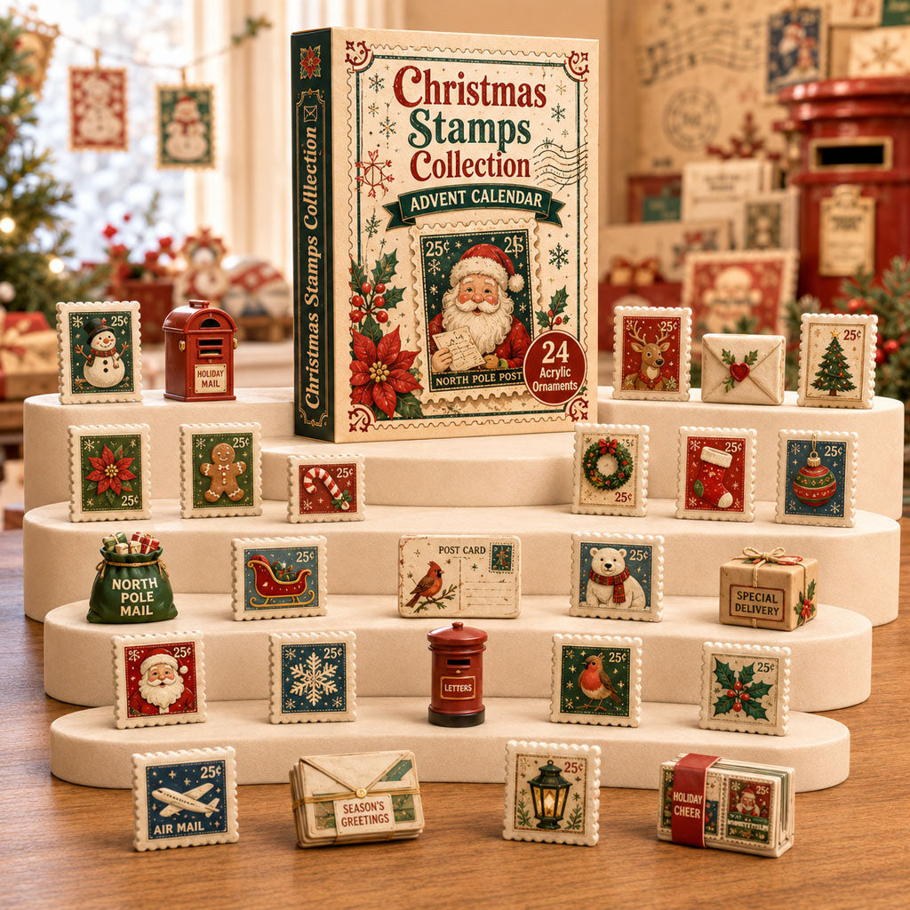 Christmas Stamps Collection Advent Calendar 2026 - 24-Day Festive Countdown, Acrylic Charms Blind Box