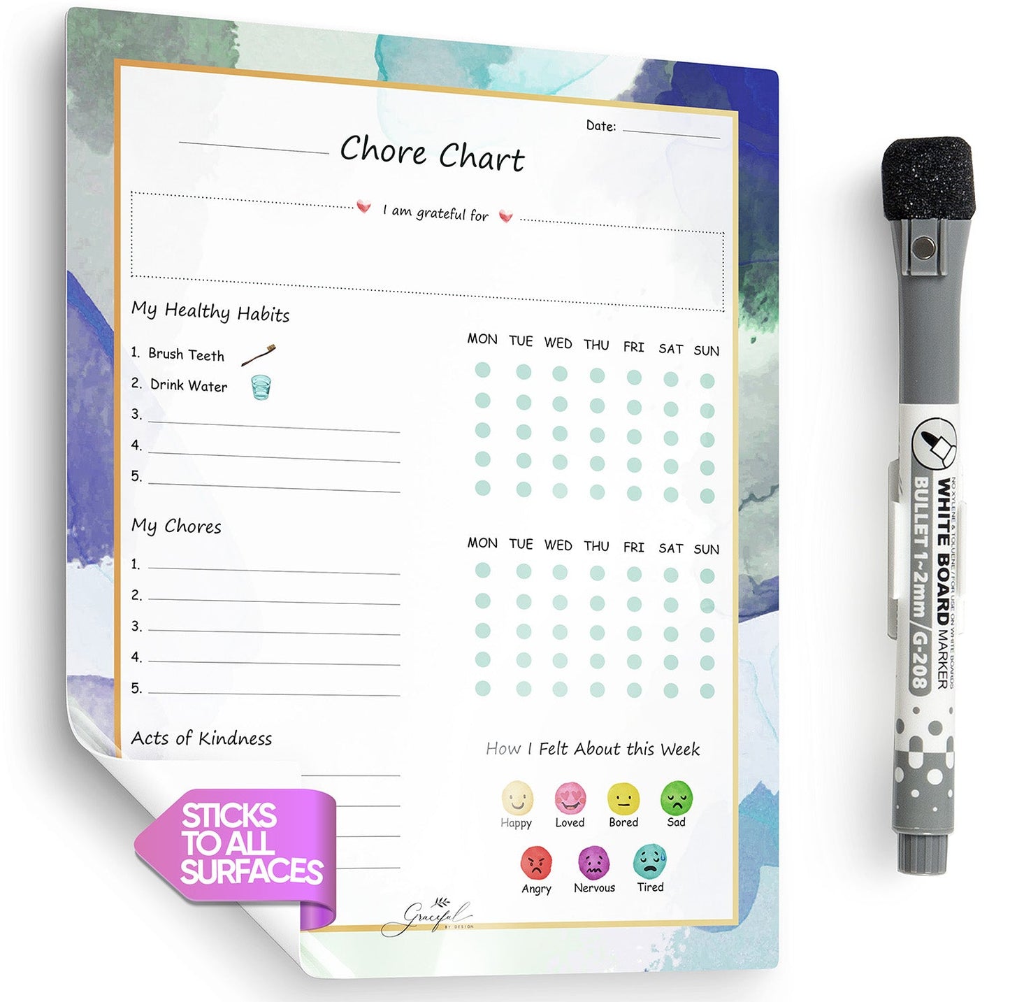 🌈Flexible Stick Weekly Chore Chart and Emotion Tracker for Kids👦👧🏽