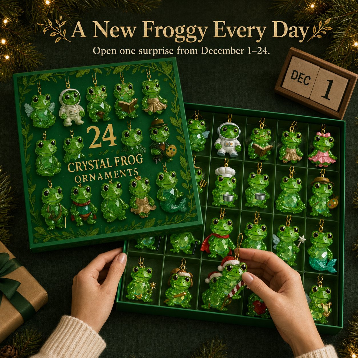 🐸 24-Day Frog Ornament Advent Calendar