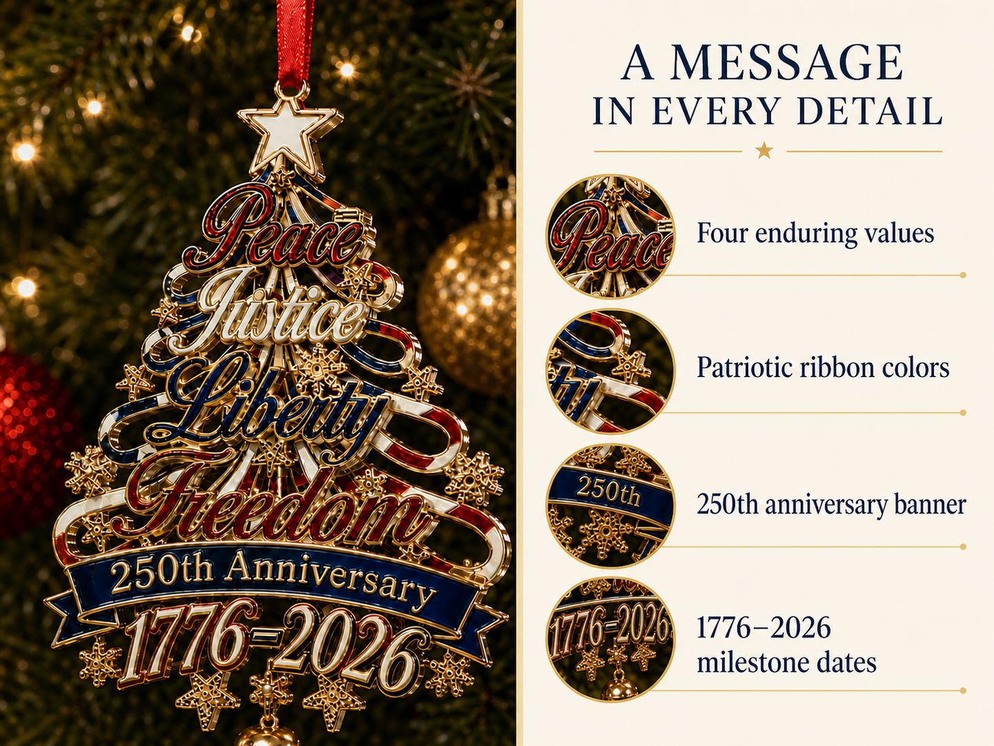 🎄✨ 250th Anniversary Patriotic Christmas Tree Ornament