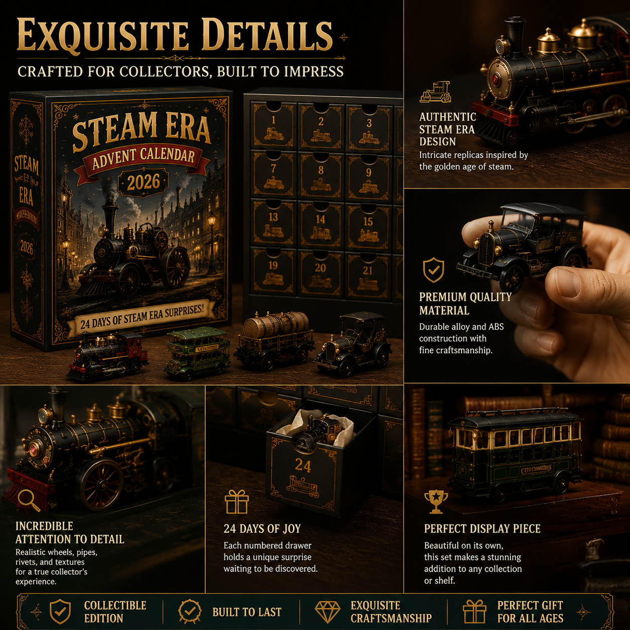 🚂 Steam Era Advent Calendar 2026 – 24 Days of Vintage Train Surprises & Collectible Miniature Vehicles | Premium Christmas Gift