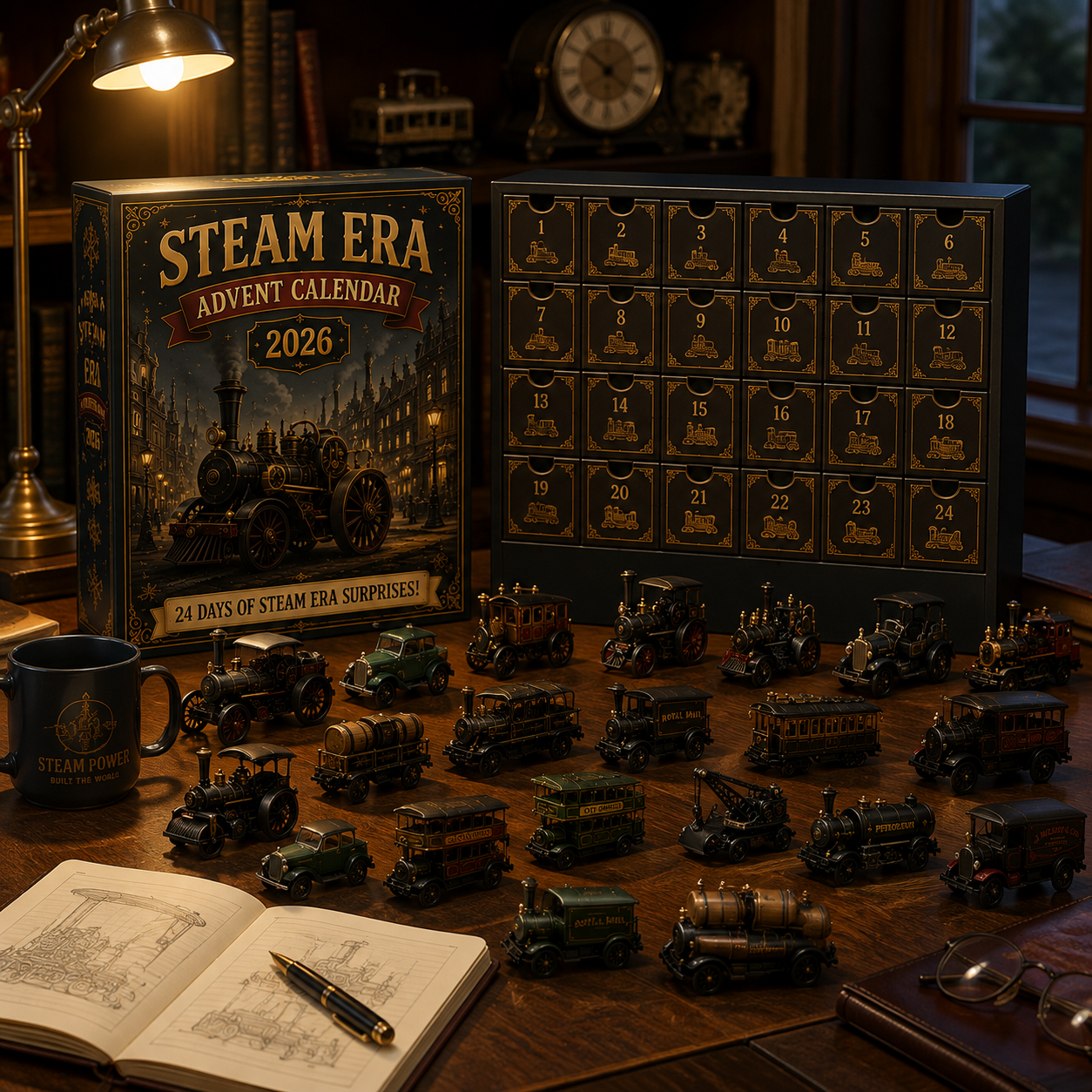 🚂 Steam Era Advent Calendar 2026 – 24 Days of Vintage Train Surprises & Collectible Miniature Vehicles | Premium Christmas Gift