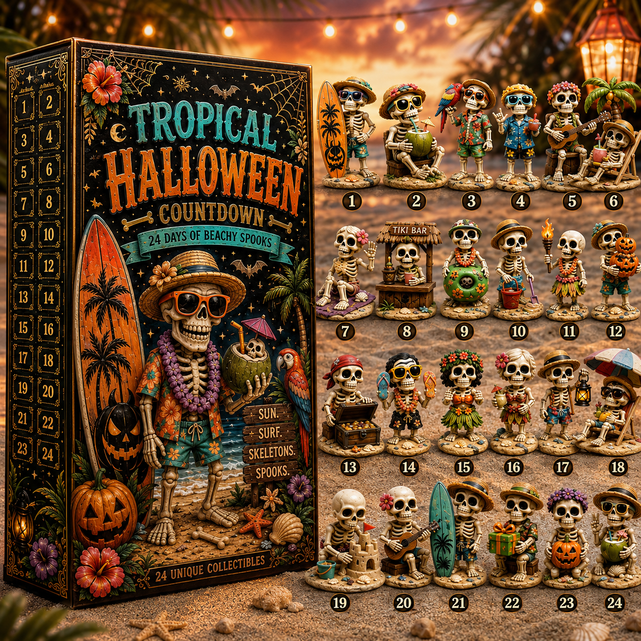 ✨24-Day Christmas Countdown Advent Calendar – Beach Vacation Skeleton Ornament