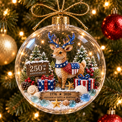 🇺🇸 250th Anniversary Patriotic Coastal Ornament – USA Christmas Hanging Keepsake