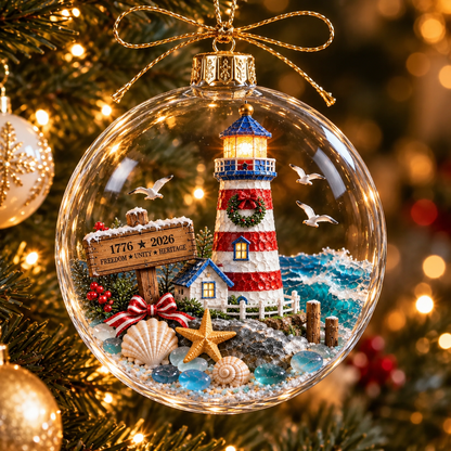 🇺🇸 250th Anniversary Patriotic Coastal Ornament – USA Christmas Hanging Keepsake
