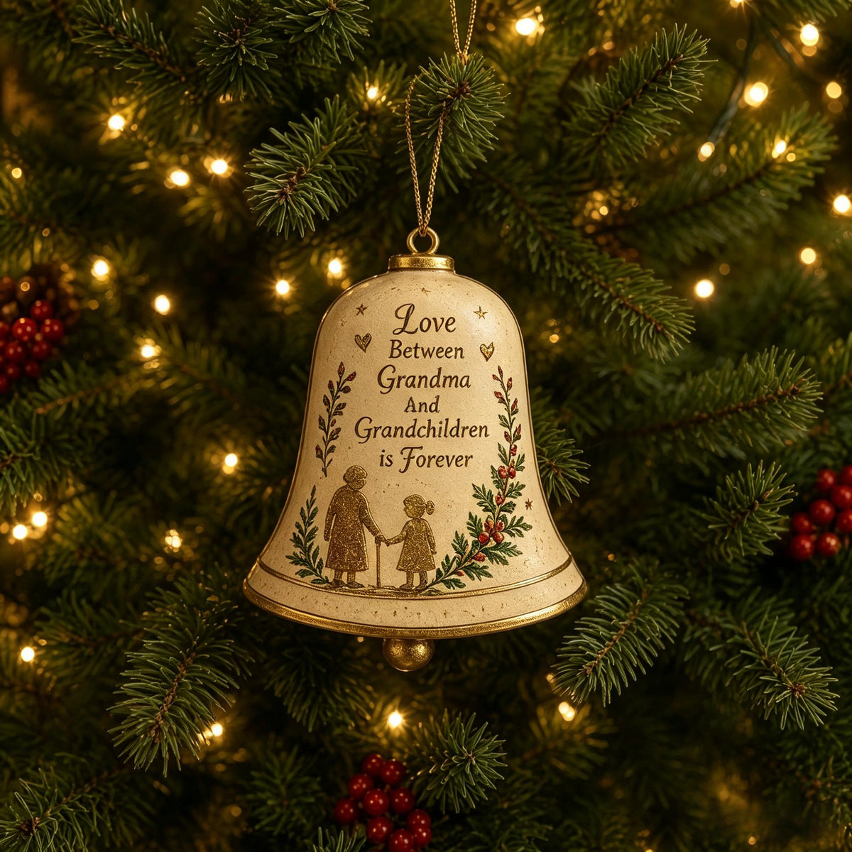 🔔 Sentimental Christmas Bell Ornament – 3D Keepsake with Gold Accents & Heartfelt Verse
