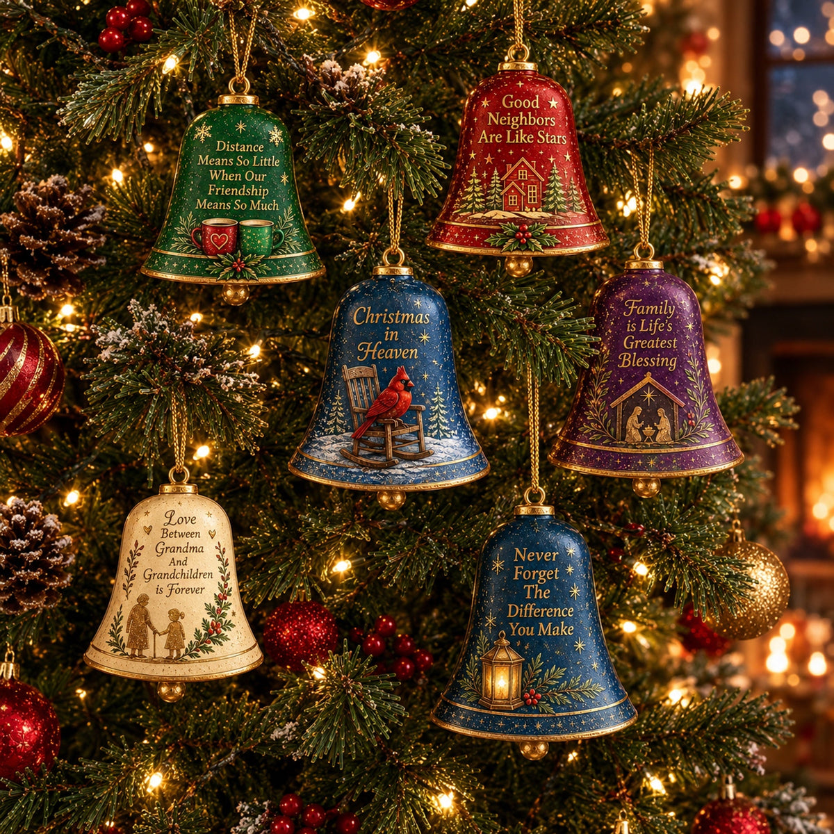 🔔 Sentimental Christmas Bell Ornament – 3D Keepsake with Gold Accents & Heartfelt Verse