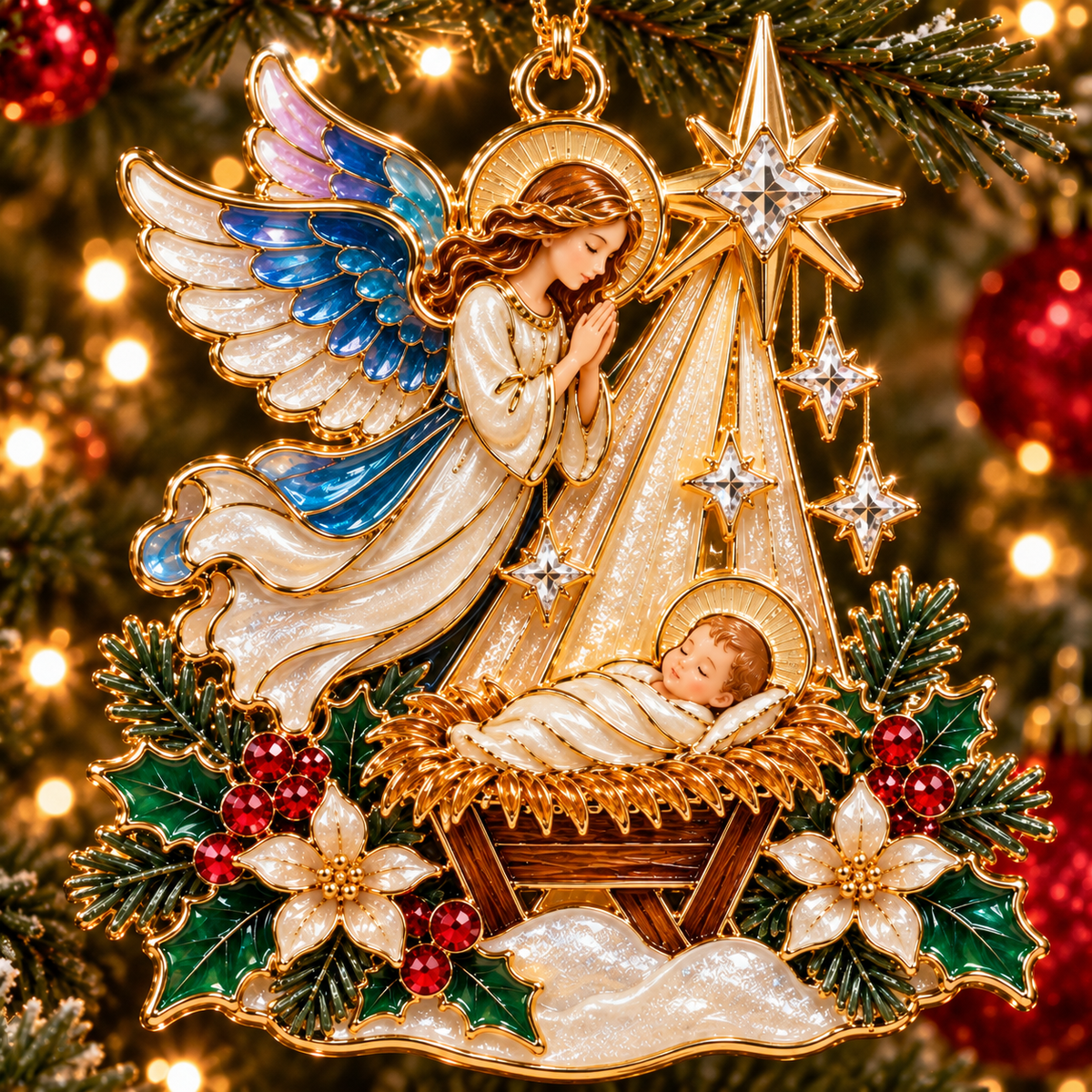 ✨🙏 Nativity Scene Stained Glass Style Ornament