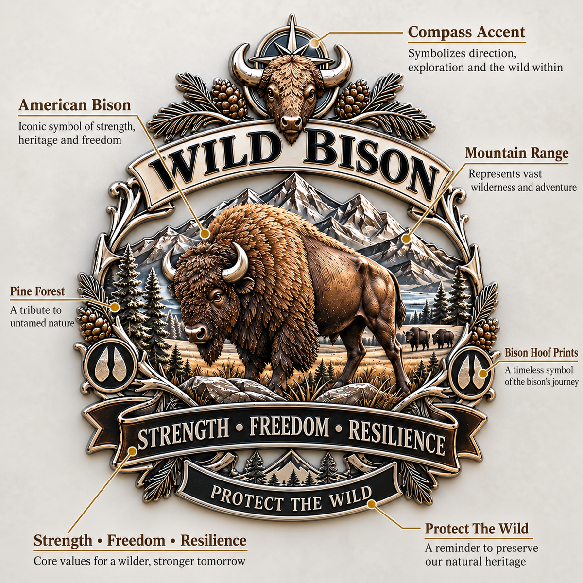 🚙Wild Bison Metal Car Emblem – Strength · Freedom · Resilience