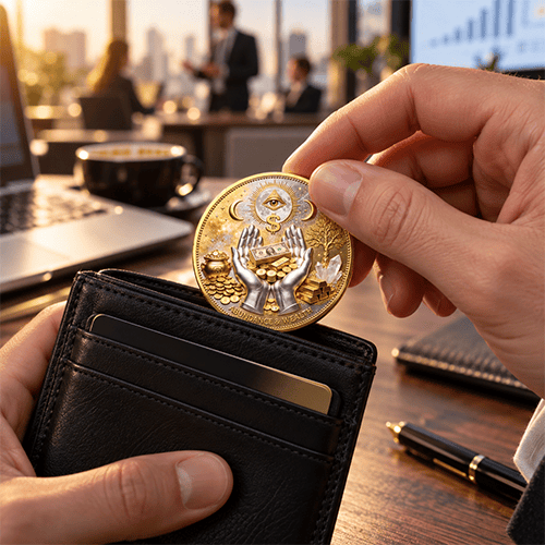 💰3D Wealth Coin – Gold-Tone Prosperity Symbol with Double-Sided Relief