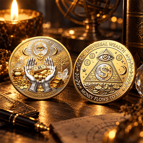 💰3D Wealth Coin – Gold-Tone Prosperity Symbol with Double-Sided Relief