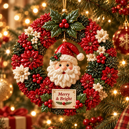 Merry & Bright Christmas Wreath Ornament