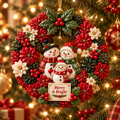 Merry & Bright Christmas Wreath Ornament